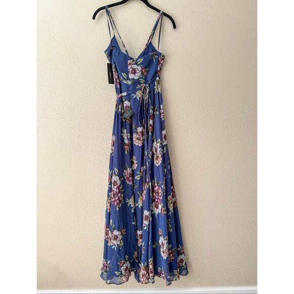 Lulus Always There For Me Navy Blue Floral Print Wrap Maxi Dress - Picture 4 of 8